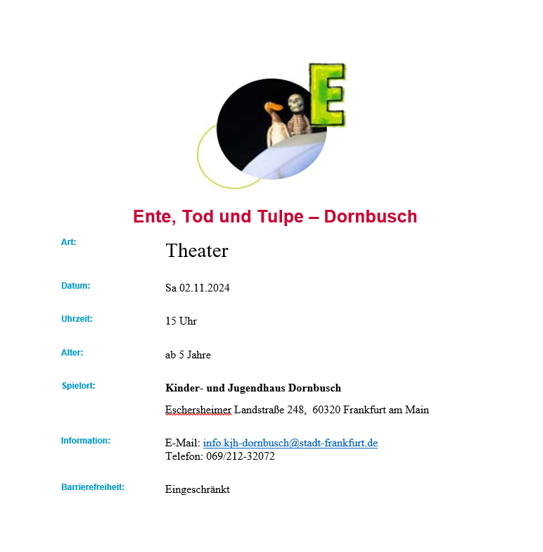 Kindertheater Ente, Tod und Tulpe