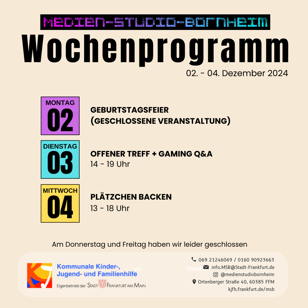 Flyer Wochenprogramm 2.-4. Dezember 2024